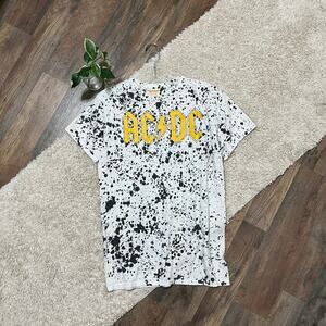 AC/DC Size Small Unisex White Black Mustard Yellow Crewneck Band Graphic Tee